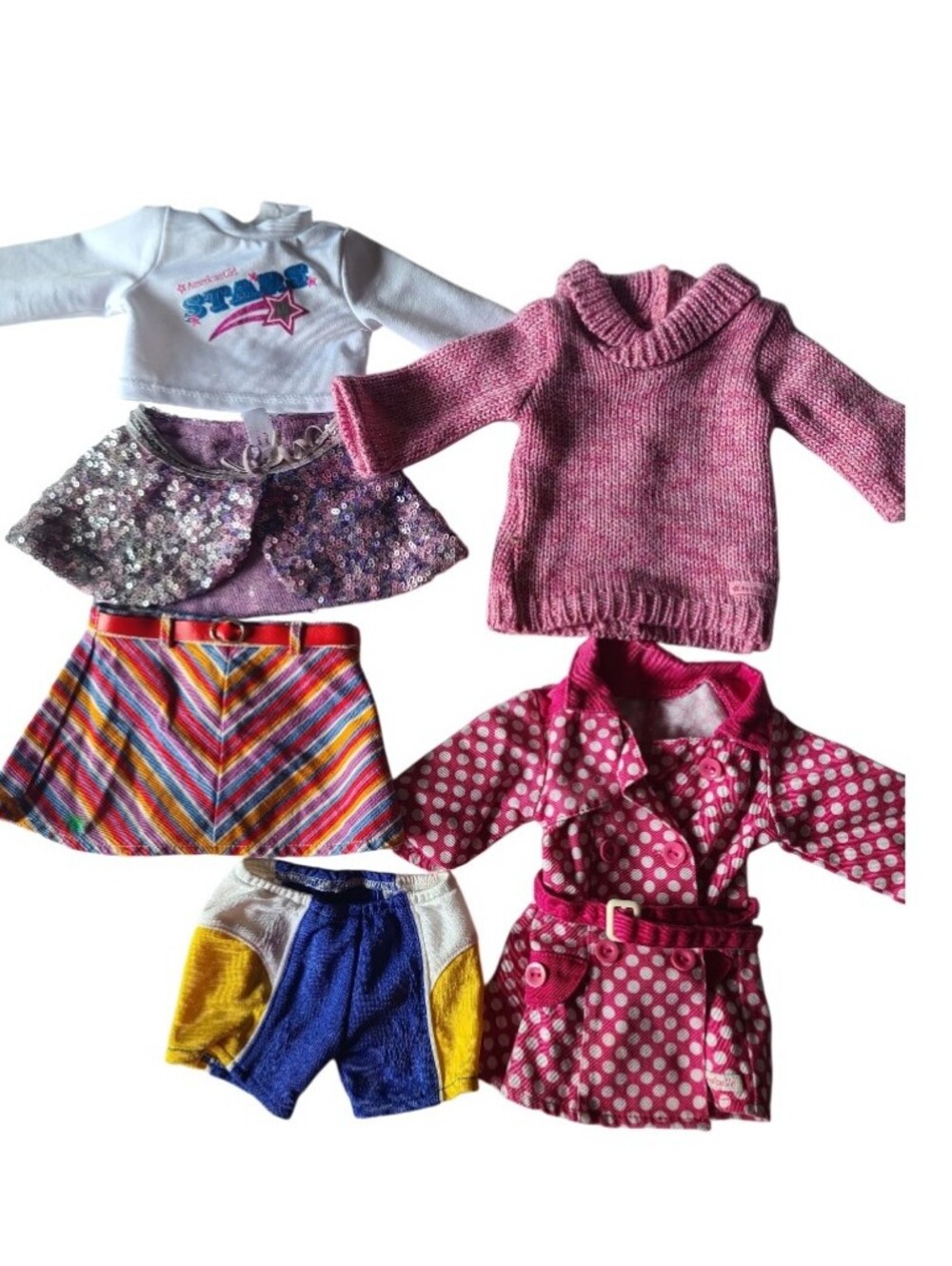 American Girl 18” Doll Clothes Lot Outfits Trench Coat Sweater Skirt Shorts